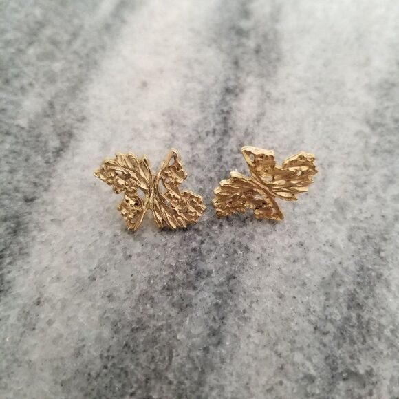 Vintage Textured Gold Tone Posts, Etched Design, Minimal, Estate - Picture 1 of 4